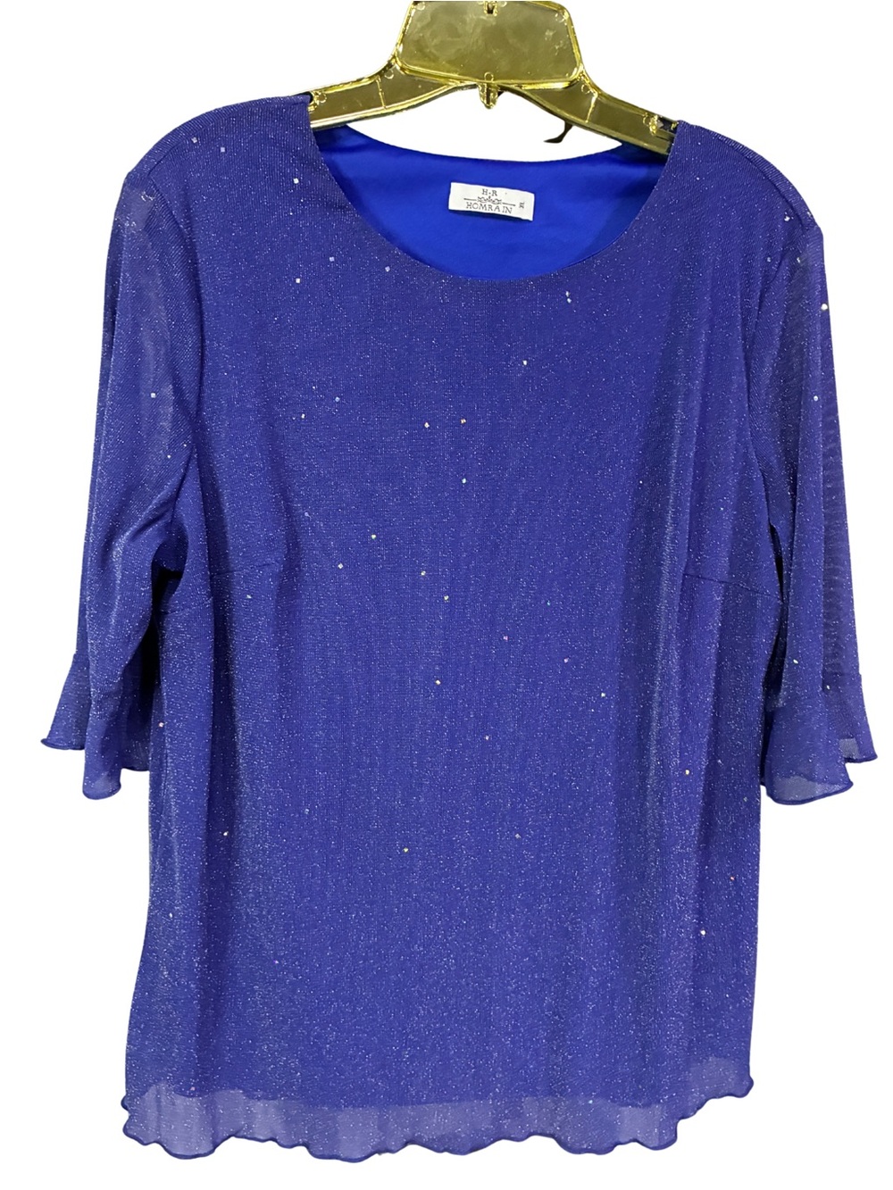 Maggy London Royal Blue Sparkle Chiffon Round Neck Top